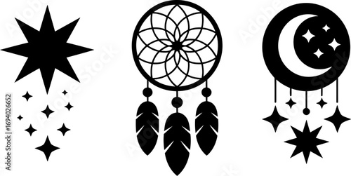 Celestial dream catcher and stars illustration for spiritual or mystical themes