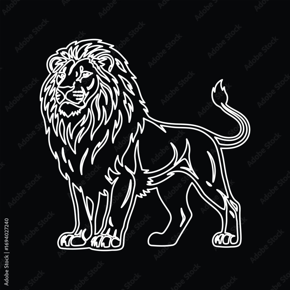 Fototapeta premium Majestic Lion Silhouette: An artistic outline of a lion, portrayed in stark, elegant detail