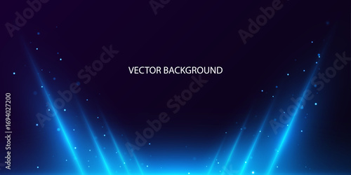 Abstract streaks of neon light dash from left to right, creating a striking sense of energy and motion. Wavy transparent curved lines in the form of a blue wave, dynamically flowing sea water.