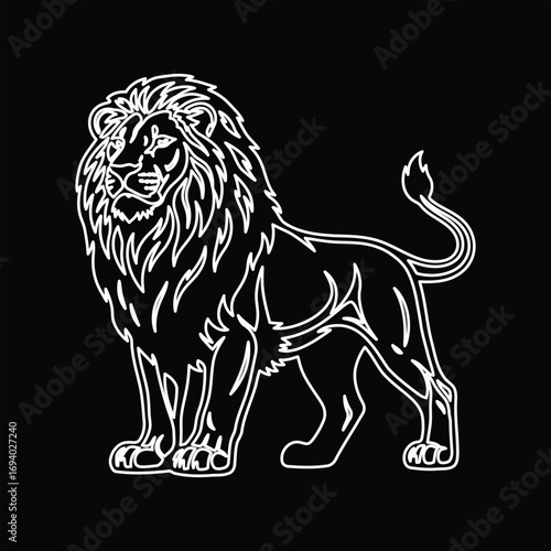 Majestic Lion Silhouette: An artistic outline of a lion, portrayed in stark, elegant detail