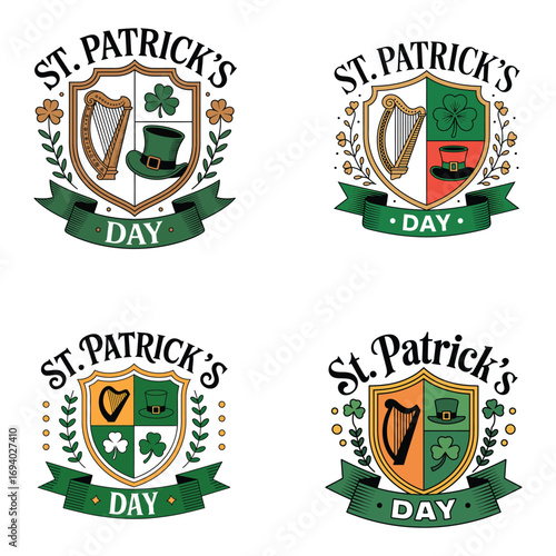 St Patricks Day Crests With Harp Hat And Shamrock leprechaun hat