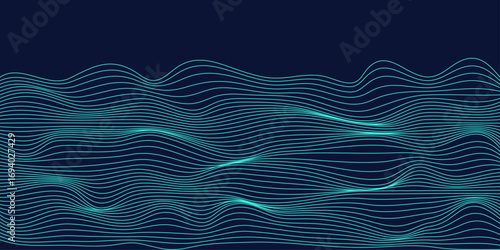Blue and light abstract vector backdrop with curved lines and water-like waves