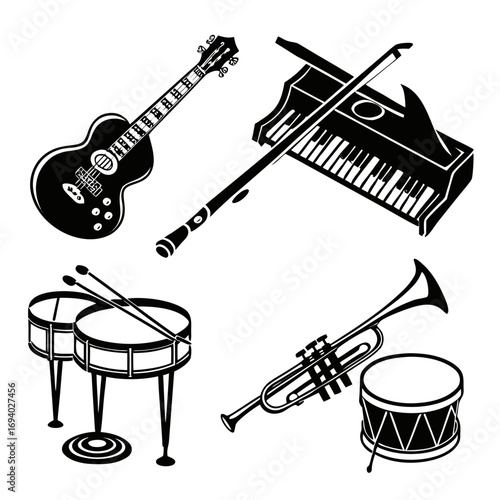 Guitar piano flute drums trumpet vector