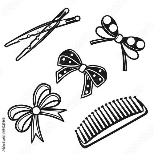 Hair accessories collection bows bobby pins and comb hair clips