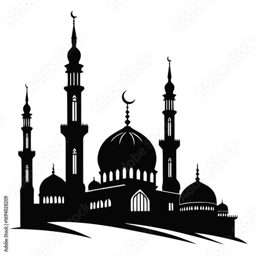 Islamic mosque silhouette with crescent moons architecture building