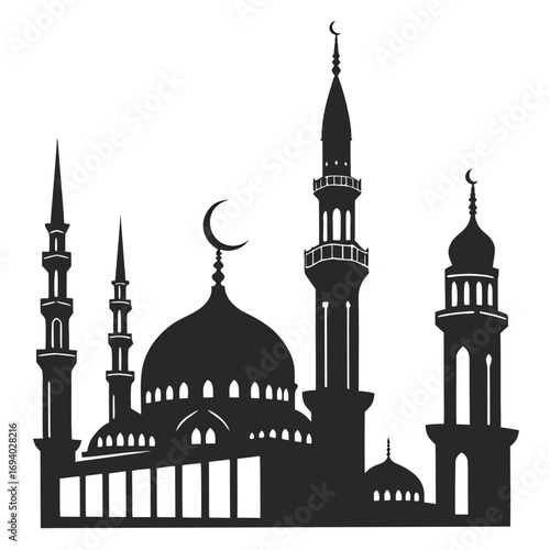 Islamic mosque silhouette with crescent moon architecture
