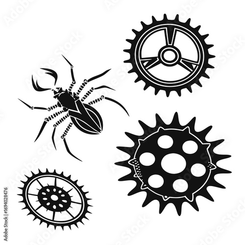 Mechanical spider and gears cogwheels steampunk