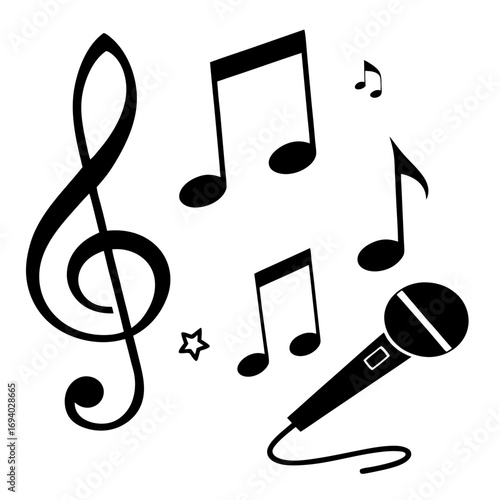 Musical notes and microphone silhouettes music notes treble clef
