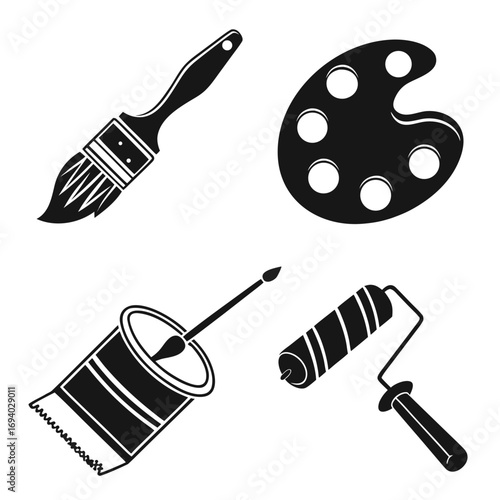 Painter tools brush palette roller tube artist painting