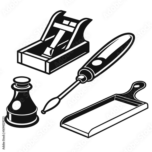 Printing press tools ink bottle palette knife and holder publishing tools tool holder