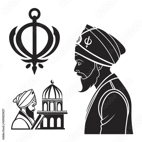 Sikh cultural icons turbaned figures and religious symbol sikhism beard
