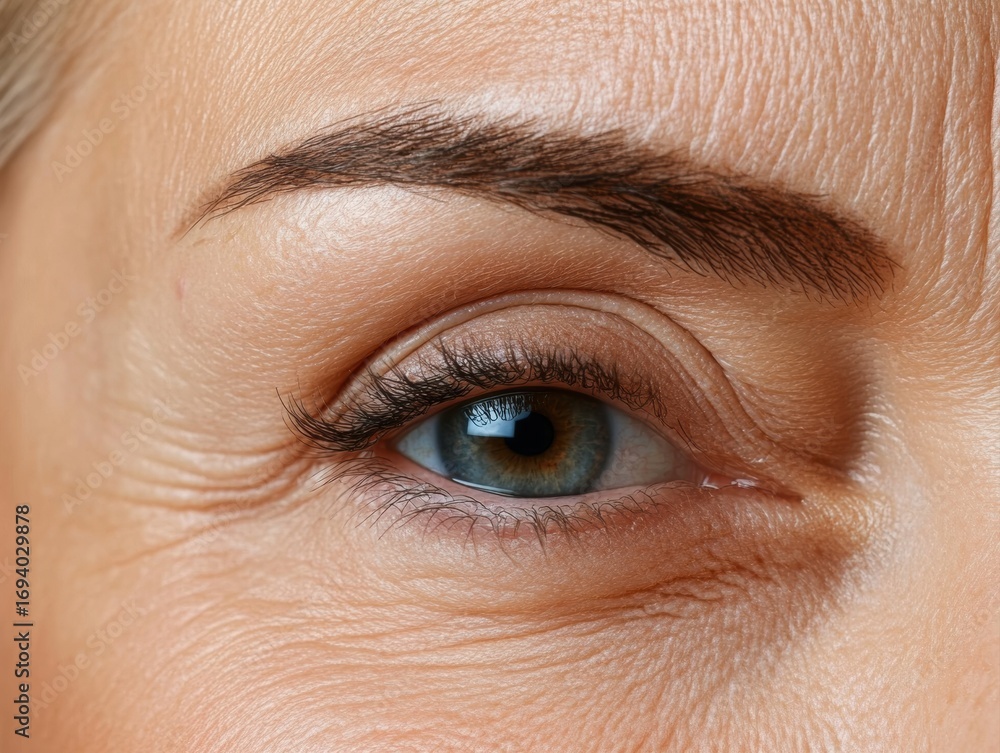 Obraz premium Older woman with wrinkles in studio close-up, serious expression