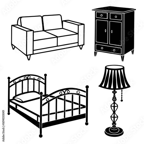 Sofa bed cabinet lamp silhouettes furniture