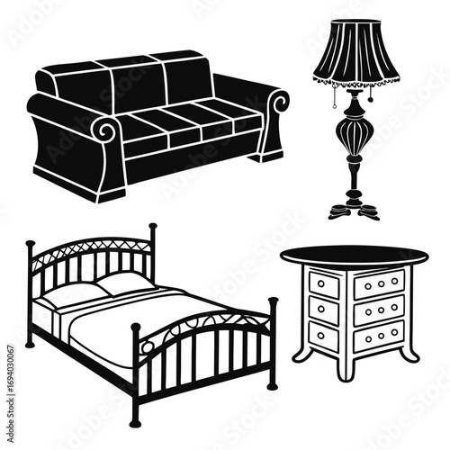 Sofa bed lamp dresser set silhouettes furniture