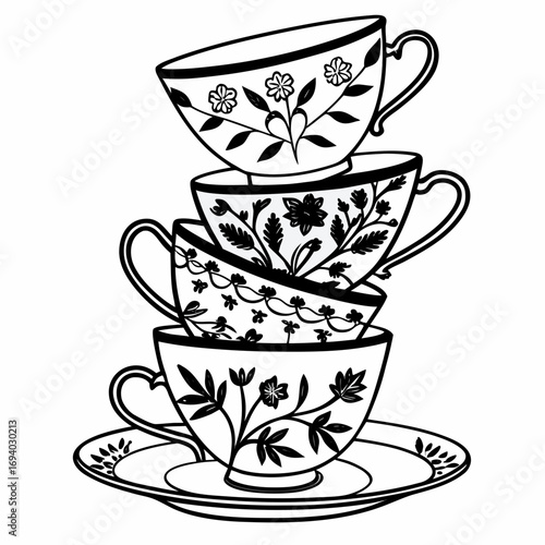 Stacked floral teacups and dessert plate dessert plates floral pattern