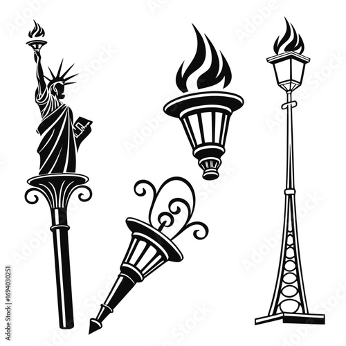 Statue of Liberty torch and other torches lamp post flame