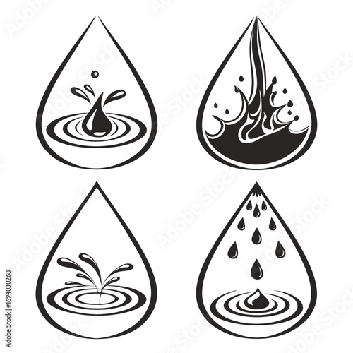 Stylized water drop splashes and ripples liquid fluid