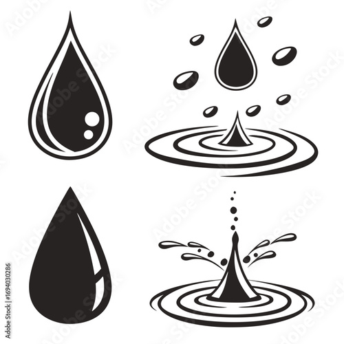 Stylized water drops and splashes liquid fluid