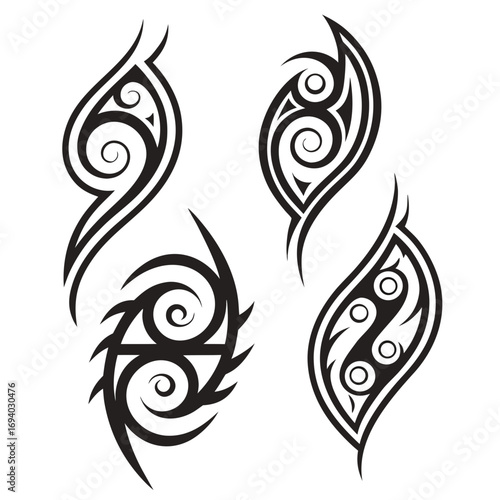 Tribal tattoo body art shapes black ink vector