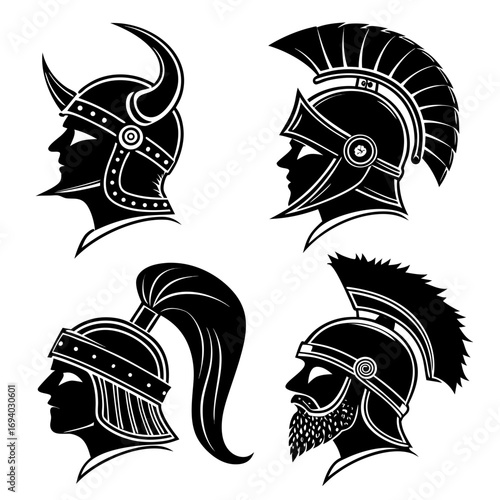 Viking Roman warrior helmet silhouettes viking helmet roman helmet