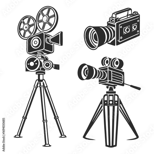 Vintage film and camera icons film camera movie camera