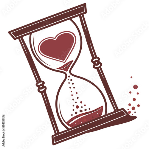 Hourglass symbolizing love flowing through time with heart and sand particles