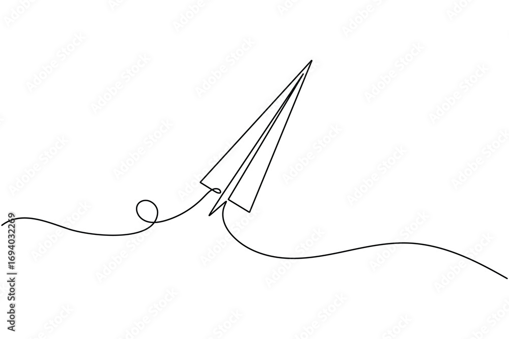 Obraz premium Flying paper plane continuous one line drawing minimalist origami travel vector illustration