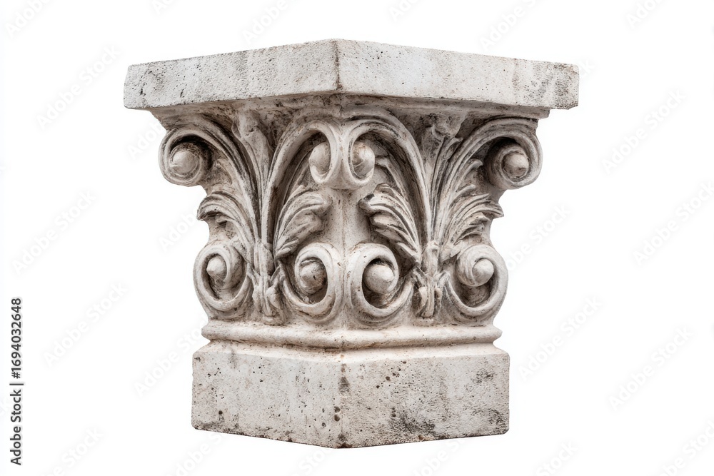 Naklejka premium Ornate Architectural Capital with Intricate Leaf Designs and Detail