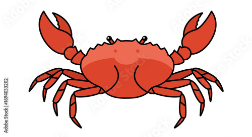 Adorable Cartoon Red Crab with Large Claws and Many Legs
