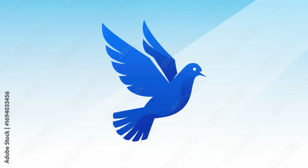 Fototapeta premium Stylized Blue Dove in Flight, Symbolic Design