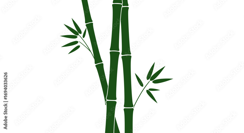 Obraz premium Two Dark Green Bamboo Stalks with Foliage Silhouette