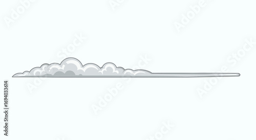 Stylized elongated grey cloud with fluffy rounded left and long tapering right, resembling a smoke trail.