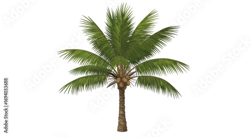 Detailed Illustration of a Coconut Palm Tree with Coconuts and Fronds