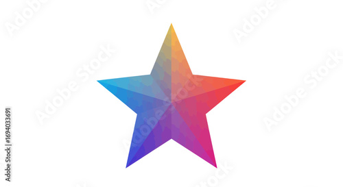 Vibrant geometric star with colorful gradient and faceted low-poly texture, abstract graphic element.