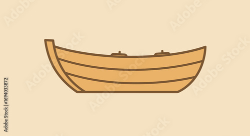 Simple Cartoon Wooden Rowboat with Brown Outline