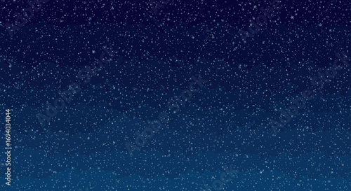 Delicate white snowflakes and snow particles falling on a dark navy blue gradient background.
