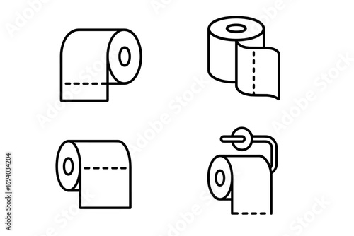Toilet paper roll line icon set. Simple tissue paper vector illustration. Hygiene symbol collection. Bathroom, restroom, lavatory sign. Clean sanitary product pictogram.