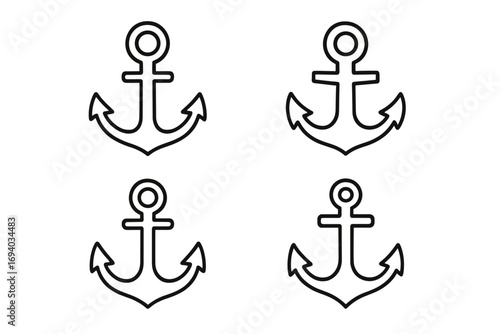 Anchor outline icon set. Nautical marine symbol collection. Vector line art for logo and web design. Editable stroke. Maritime, sailing, naval, ship, boat, stability concept.