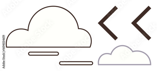 Large cloud with horizontal lines and paired brackets suggesting storage, coding, or innovation. Ideal for technology, software development, coding, cloud computing, digital transformation