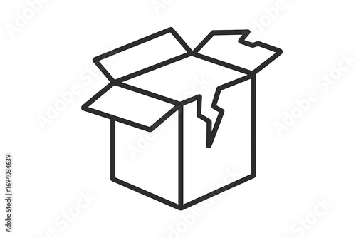 Broken box line icon, damaged package vector. Open cardboard container. Concept of delivery problem, fragile cargo, shipping error, return. Web symbol, unpack pictogram.