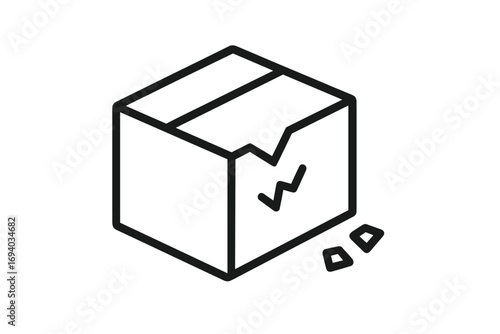 Broken box thin line icon. Damaged package pictogram. Fragile delivery concept. Shipping problem, return goods, defective cargo. Vector illustration for logistics, web, apps.