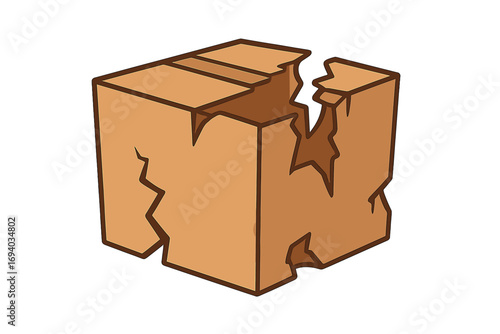 Broken cardboard box vector cartoon illustration. Damaged package symbol for fragile shipping and delivery problems. Crate icon for poor transport, logistics failure, return.