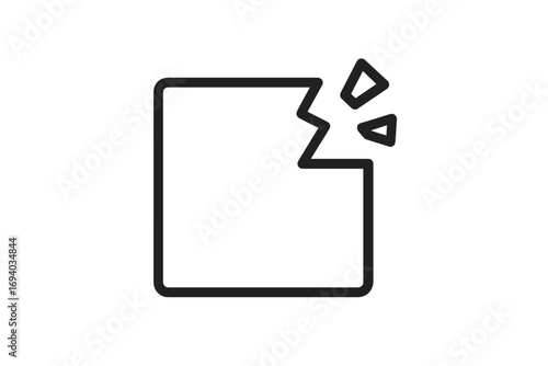 Broken box icon. Damage, destruction symbol. Fragile package, data loss concept. Minimalistic line art for web design, apps, error messages. Defect, crash sign vector.