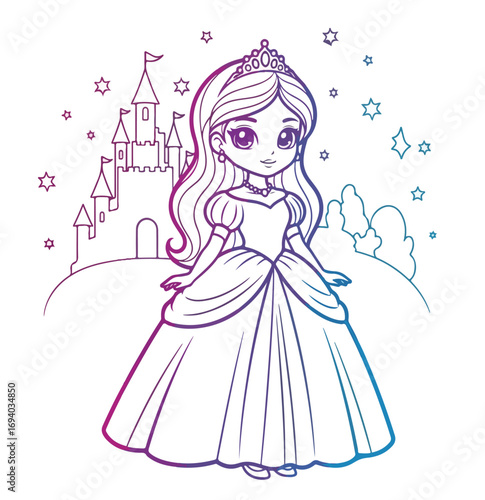 vector illustration of princess in gown 