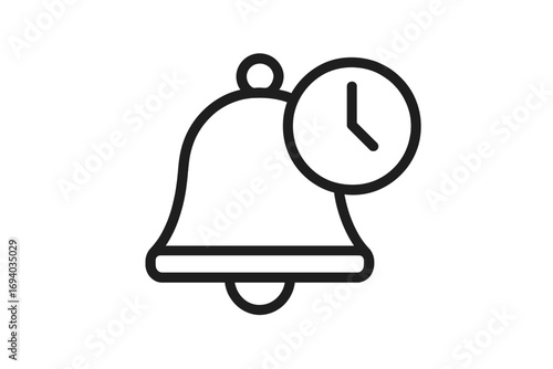 Alarm clock notification bell icon. Time management reminder, deadline concept. Minimalist line art vector for web design, apps, UI UX. Simple alert schedule symbol.