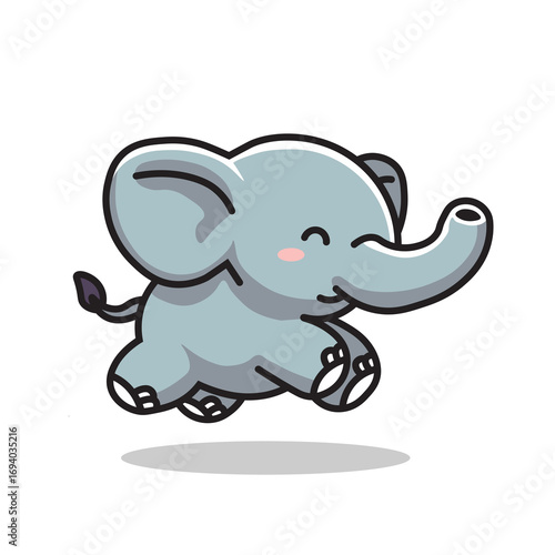 Illustration Vector Graphic Cartoon of a Happy Baby Elephant Jumping with Joy