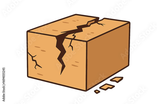 Broken box vector icon. Damaged cardboard package cartoon illustration. Fragile cargo concept. Shipping, delivery problem, poor handling. Return goods, insurance claim symbol.