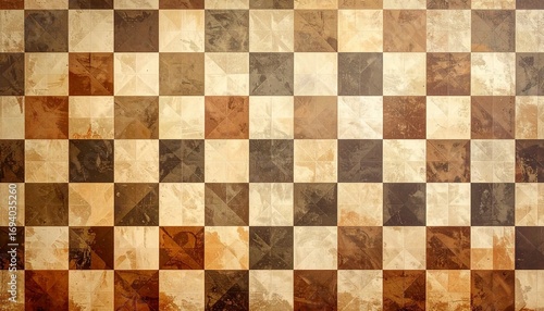 Retro checkered wallpaper in vintage tones of brown and cream
