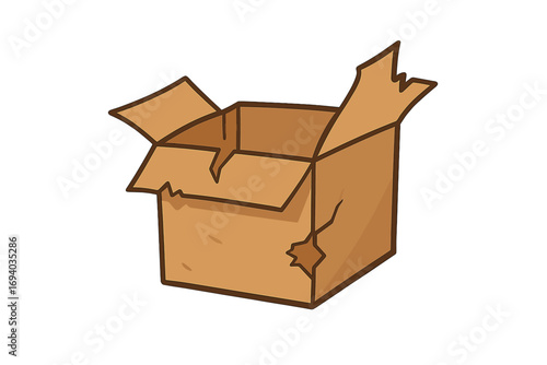 Broken box vector illustration. Damaged cardboard container icon. Open, empty, old carton for delivery, shipping problems. Fragile package concept. Waste, recycling cartoon.