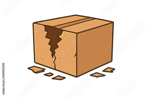 Broken box vector icon. Damaged cardboard package symbol. Fragile shipping and delivery problems. Cracked carton graphic for web, apps and poor logistics concepts.